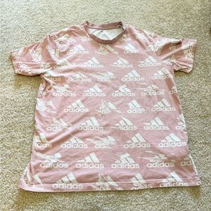Pink and white adidas logo shirt